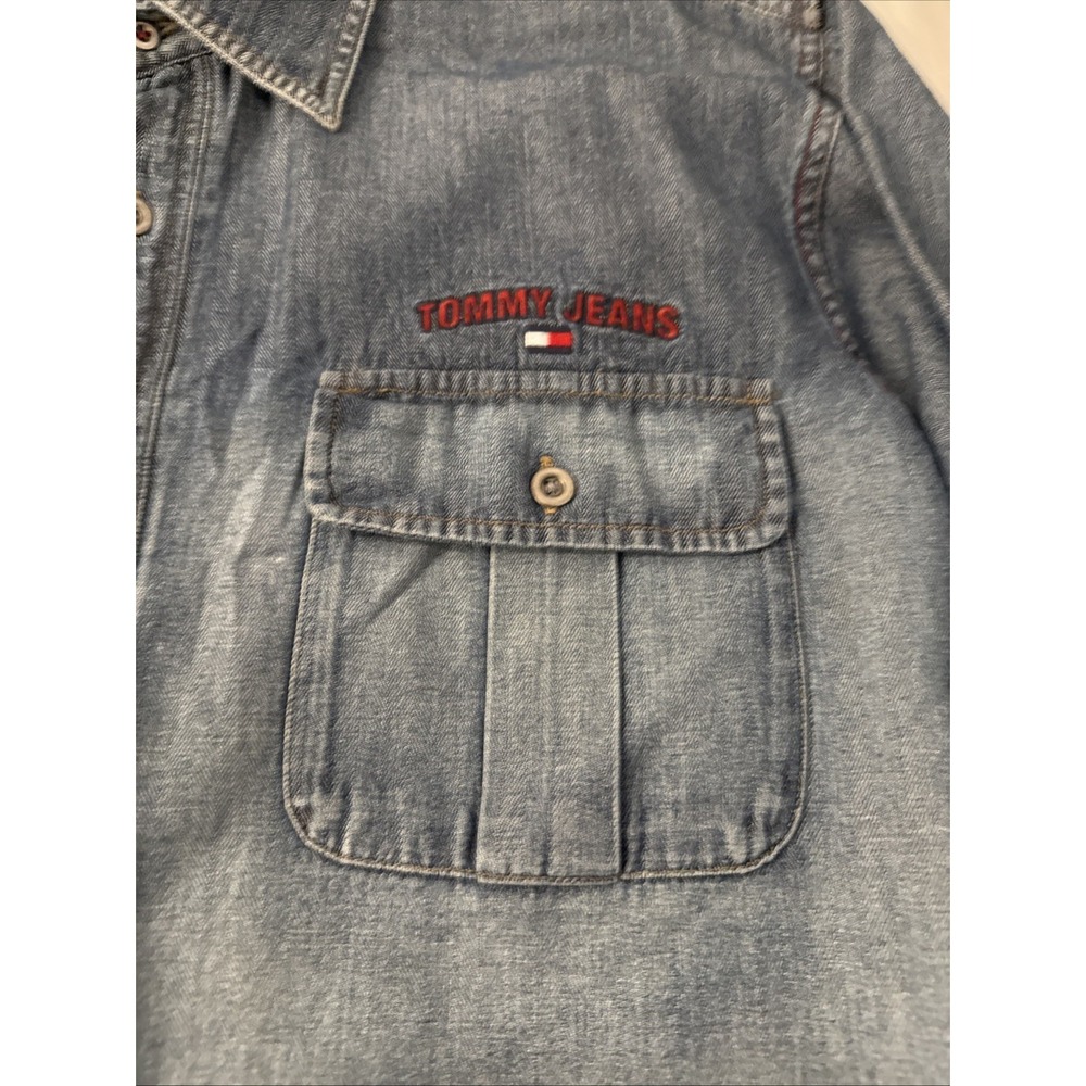 Tommy Hilfiger Shirt Men's XXL Denim Long Sleeve Button Down Blue Jean‎ Vintage - Picture 5 of 13